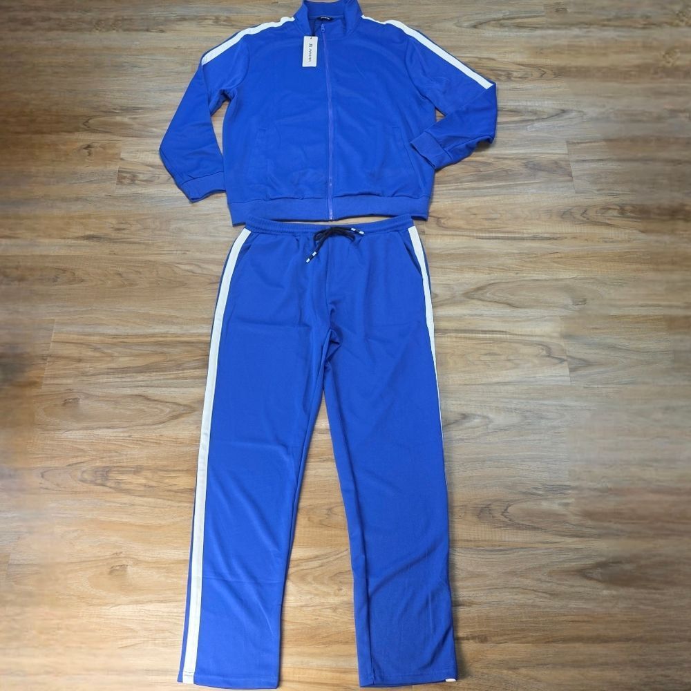 🔸️NWT Blue Athletic Track Jacket & Jogger Pants Set Men's XLarge